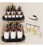 Veken Aluminum Corner Shower Caddy 4-Pack, Never Rust, No Drilling Adhesive Shelves, Stainless Ra...