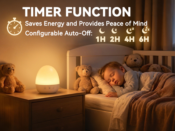 Kids night light with 1/2/4/6 hour auto-off timer, energy saving design for kids bedtime sleep
