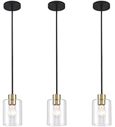 KLSS Black Brass Pendant Lights Kitchen Island - Clear Glass Pendant Light Fixture Multiple Stems...