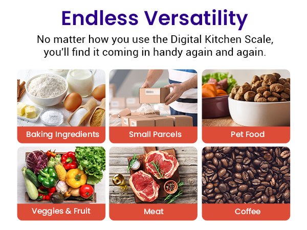 The scale can weigh food, small package, puppies, bird, diy materials, coffee beans etc.
