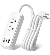BN-LINK Flat Plug Power Strip with 2 AC Outlets, 2 USB A and 1 USB C Ports(5V,2.4A), 6 Feet Exten...