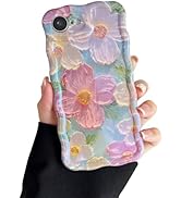 CHEDEMK Compatible with iPhone 16 e Case, Cute Curly Wave Frame Colorful Retro Oil Painting Flowe...