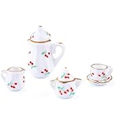 Maigbeads 7Pcs Ceramic Tea Set Decorations Porcelain 3D Miniature Model Ornaments Tea Cup Teapot ...