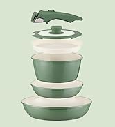 8Pcs Cookware Set Removable Handle Green
