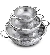 P&amp;P CHEF Colander Set of 3, Stainless Steel Micro-Perforated Colanders Strainers for Draining Rin...