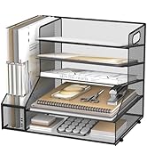 JMHUD 5-Tier Desk Organizer with File Holder, Mesh Paper Letter Tray with Magazine Holder, Deskto...