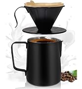 Belly Moka Coffee Maker Pour Over Dripper 304 Stainless Steel 11.8oz 350ml Black Reusable Dripper...