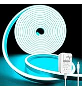5M Neon Rope Light,12V Ice Blue LED Strip Lights with Power Plug, Waterproof Flexible Dimmable Ne...