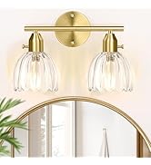 Bathroom Light Fixtures, 2-Light Gold Vanity Light for Bathroom with Clear Tulip Glass Shade, Vin...