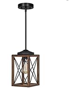 DEWENWILS Farmhouse Pendant Light, Metal Hanging Light Fixture with Wooden Grain Finish, 48 Inch ...