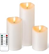 Outdoor Flameless Candles with Remote Timer - Waterproof Realistic Flickering LED Pillar Electric...