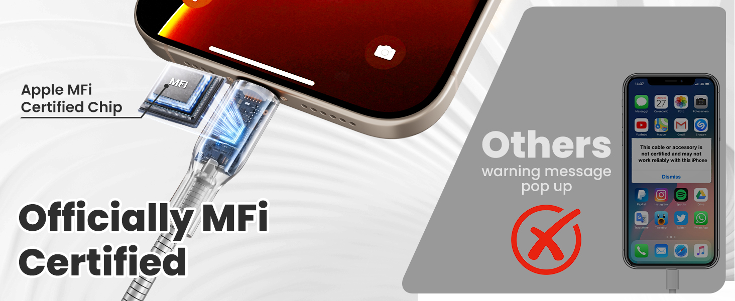 MFi certified metal braided usb to lightning cable