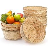 TOPZEA 10 Pack Round Gift Baskets, 8 Inch Natural Bamboo Woven Fruit Basket, Small Wicker Bread R...