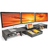 WESTREE Triple Dual Monitor Stand Riser with Drawer,Extra Large Adjustable for 2~3 Monitors,Solt ...