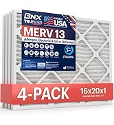BNX TruFilter 16x20x1 Air Filter MERV 13 (4-Pack) - MADE IN USA - Electrostatic Pleated Air Condi...