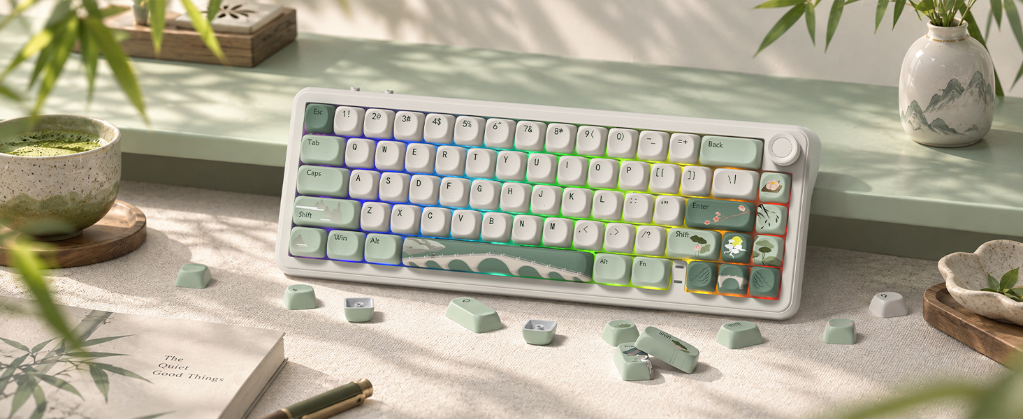 dagaladoo PBT Keyboard Keycaps, Beige/Green MOA keycaps,Spring Tea