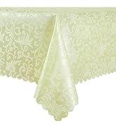HommxJF Wave Scroll Damask Jacquard Rectangle Light Yellow Tablecloth 60"x84",Wipeable Table Cove...