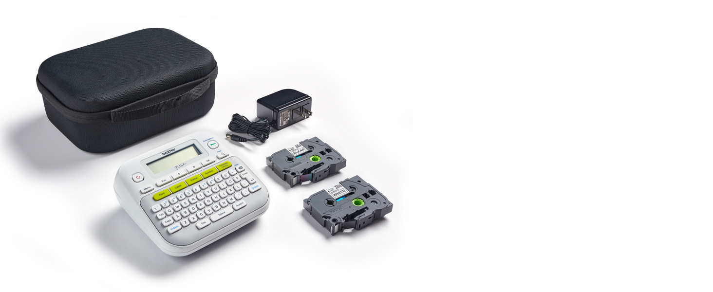 Brother P-touch PTD210SV Label Maker Bundle with case, 2 label tape cartridges, AC adapter