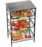 Uninol 4-Tier Fruit Basket, Pull-Out Kitchen Storage Cart with Wooden Tabletop and Mesh Baskets, ...