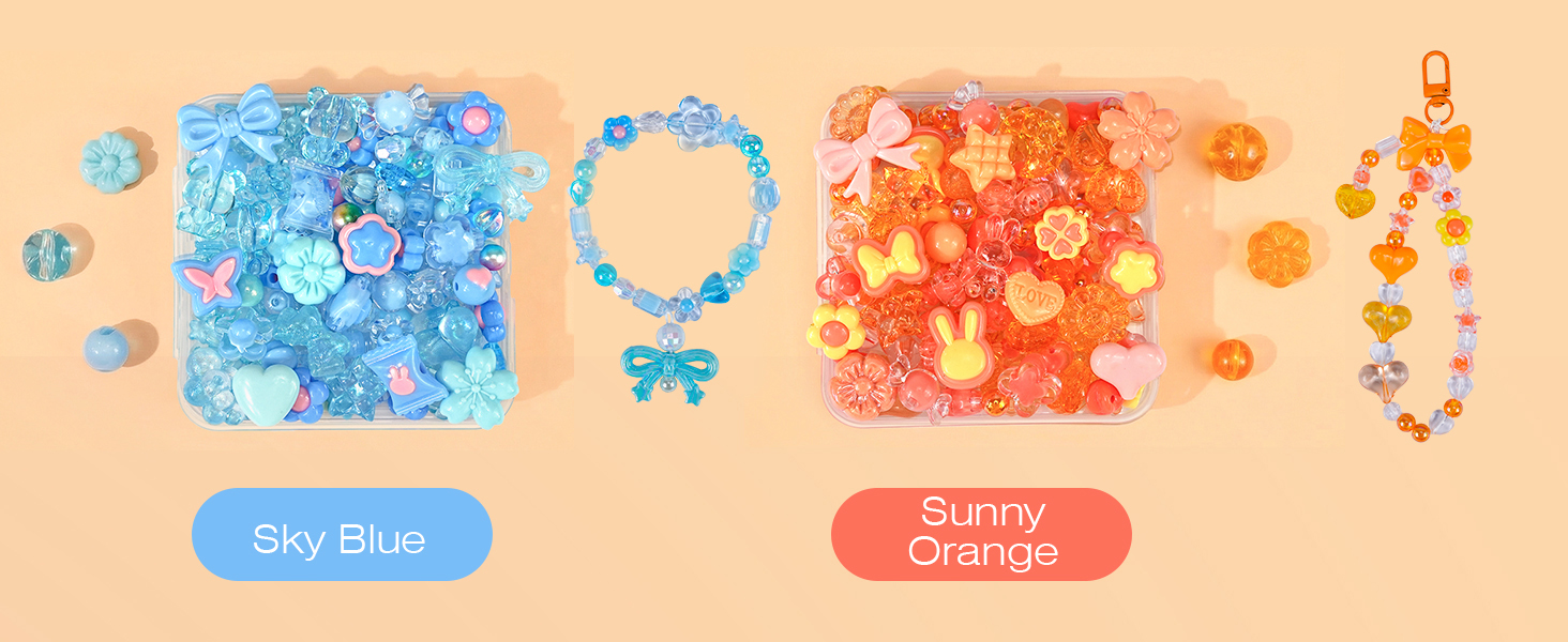 blue beads charms and orange bead charms