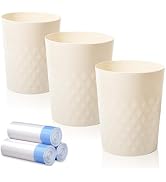 JiatuA 3 Pack Small Trash Can with Trash Bags Bathroom Garbage Bin Round Plastic Waste Basket for...