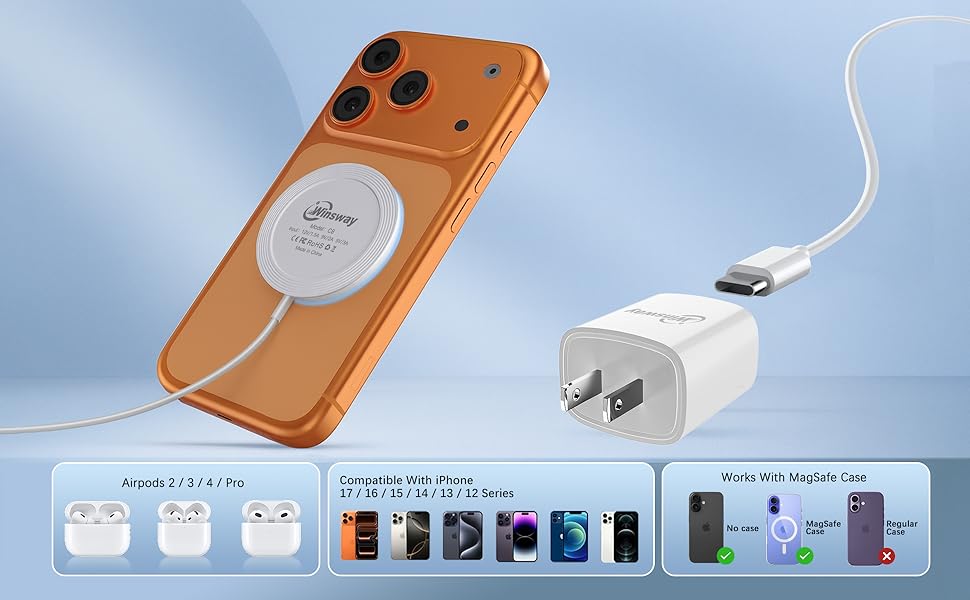 The charging pad is compatible with iPhone 17/16/15/14/13/12 series models iPhone 8-11 series.