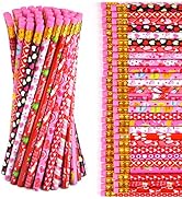 PLULON 60 Pieces Valentine's Day Pencils with Eraser Colorful Wood Pencils Cartoon Valentine Penc...