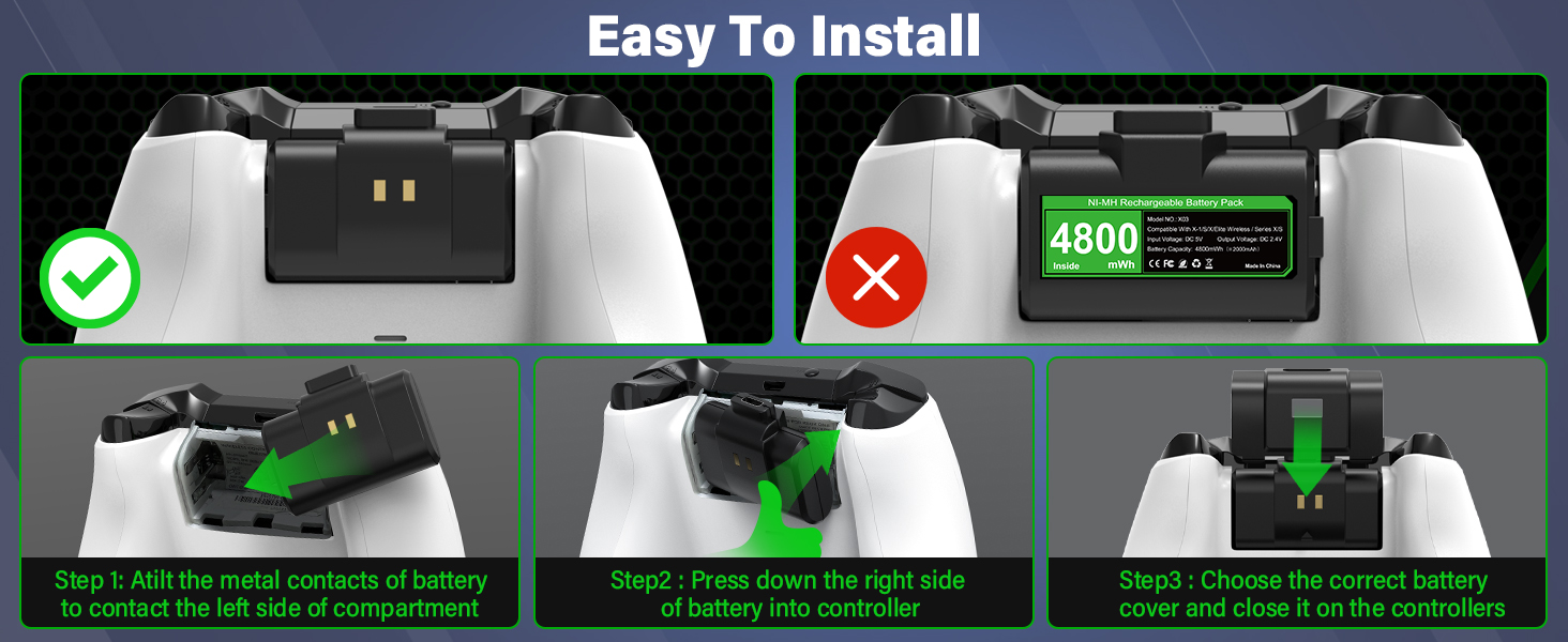 Xbox battery packs rechargeable battery for xbox one series s x controllers