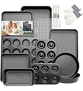 16-Piece Nonstick Bakeware Set with Oven Mitts, Donut Pan, and Heart Pan, Stackable Carbon Steel ...