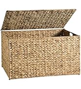 MOORLITER Water Hyacinth Storage Basket with Lid, 17.2 Gallon (65L) Wicker Storage Trunk with Han...