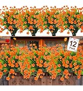 12 Bundles Artificial Fall Flowers for Outdoors Fall Decorations, Fake Mums Realistic UV Resistan...