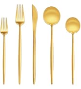 EUIRIO 20-Piece Matte Gold Silverware Set, Modern Flatware Set for 4, Premium Stainless Steel Cut...