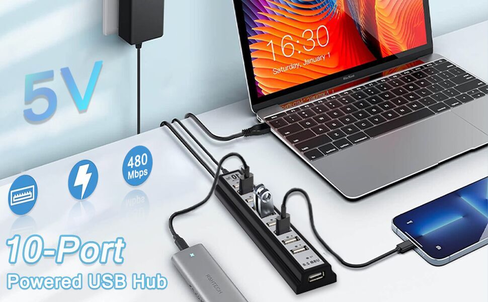 Powered 10-Port USB 3.0 Hub