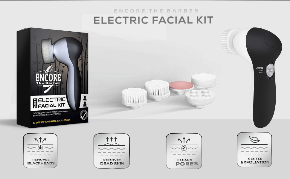 ?Encore The Barber Electric Facial Massager Kit 5-in-1 facial cleansing massage system ,waterproof