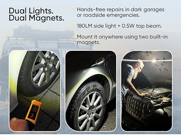 tire pressure gauge and flashlights