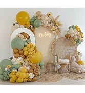 Sage Green Yellow Balloon Arch Kit, Mustard Yellow Brown Nude Tan Sand White Balloons for Teddy B...
