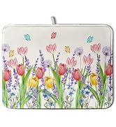 Spring Floral Dish Drying Mat for Kitchen Counter Tulip Lavender Flower Dishes Pad Absorbent Micr...