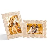 Graciadeco 5x7 Picture Frames Boho Wall Decor Rattan Photo Frame for Wall and Tabletop Display Na...