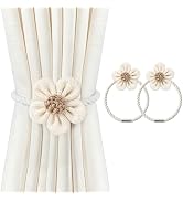 VIS'V Magnetic Curtain Tiebacks, Boho Flower Curtain Holdbacks, Cream, 2 Pcs