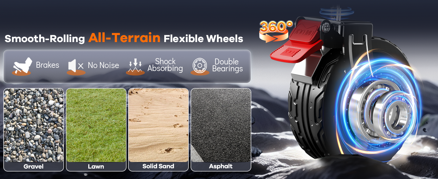 5&amp;#39;&amp;#39;x 2&amp;#39;&amp;#39; larger and wider 360° smooth-rolling silent universal flexible all-terrain wheels
