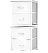 DAOUTIME 2-Pack Stackable Storage Drawers (4 Drawers Total), White Closet Organizer with Wooden T...