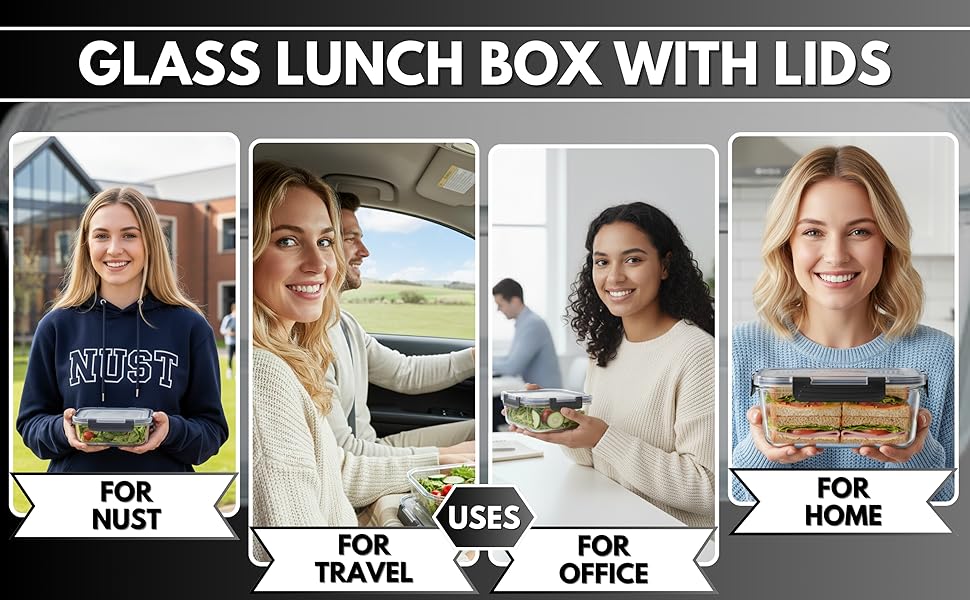 5-Pack Borosilicate Glass Food Containers 35oz, Meal Prep Containers