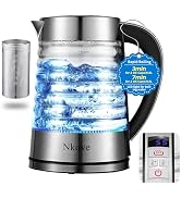 NKOVE Electric Glass Tea Kettle, 1.8L Temperature Control Water Boiler, Cordless with LED Light, ...