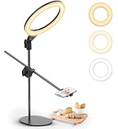 ULANZI Overhead Phone Mount Tripod with Light, 3500k-6500K 10" Desk Ring Light with Stand and Pho...
