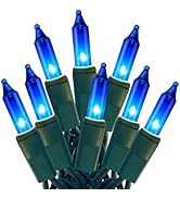 HISHINY Christmas Lights 100 Count Blue Christmas Tree String Lights with Green Wire for Outdoor ...