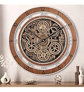 Lafocuse Real Moving Gears Wall Clock Brown Vintage, 21 Inch Steampunk Gear Clocks with Arabic an...