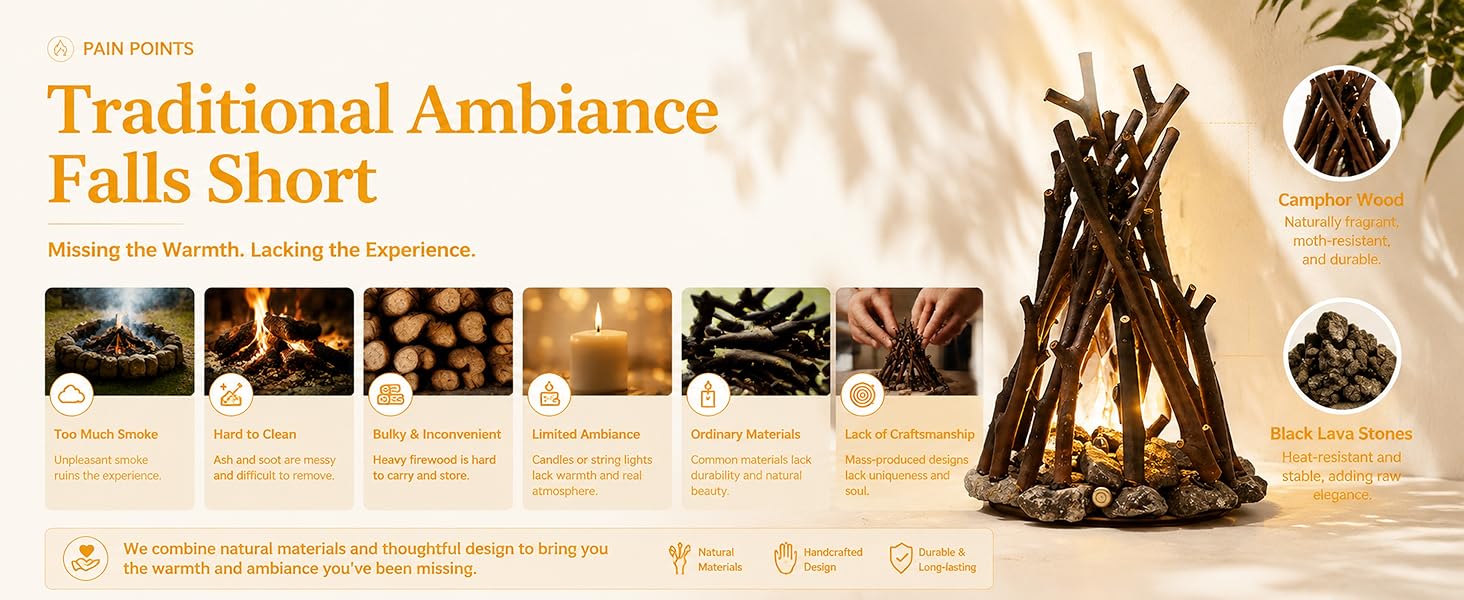 handcrafted miniature mood ambiance flickering LED flame warm light touch battery powered