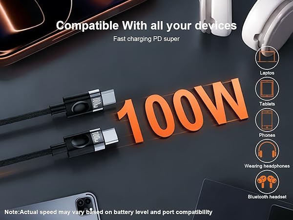 USB C to USB C Cable 100W Fast Charging Nylon Braided Data Tran