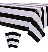 Kesfey 3 Packs Black and White Vertical Striped Tablecloth 54 x 108 Inch Geometric Black Stripe T...