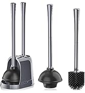 Toilet Plunger and Brush, Silicone Bowl Brush and Heavy Duty Toilet Plunger Set with Ventilated H...